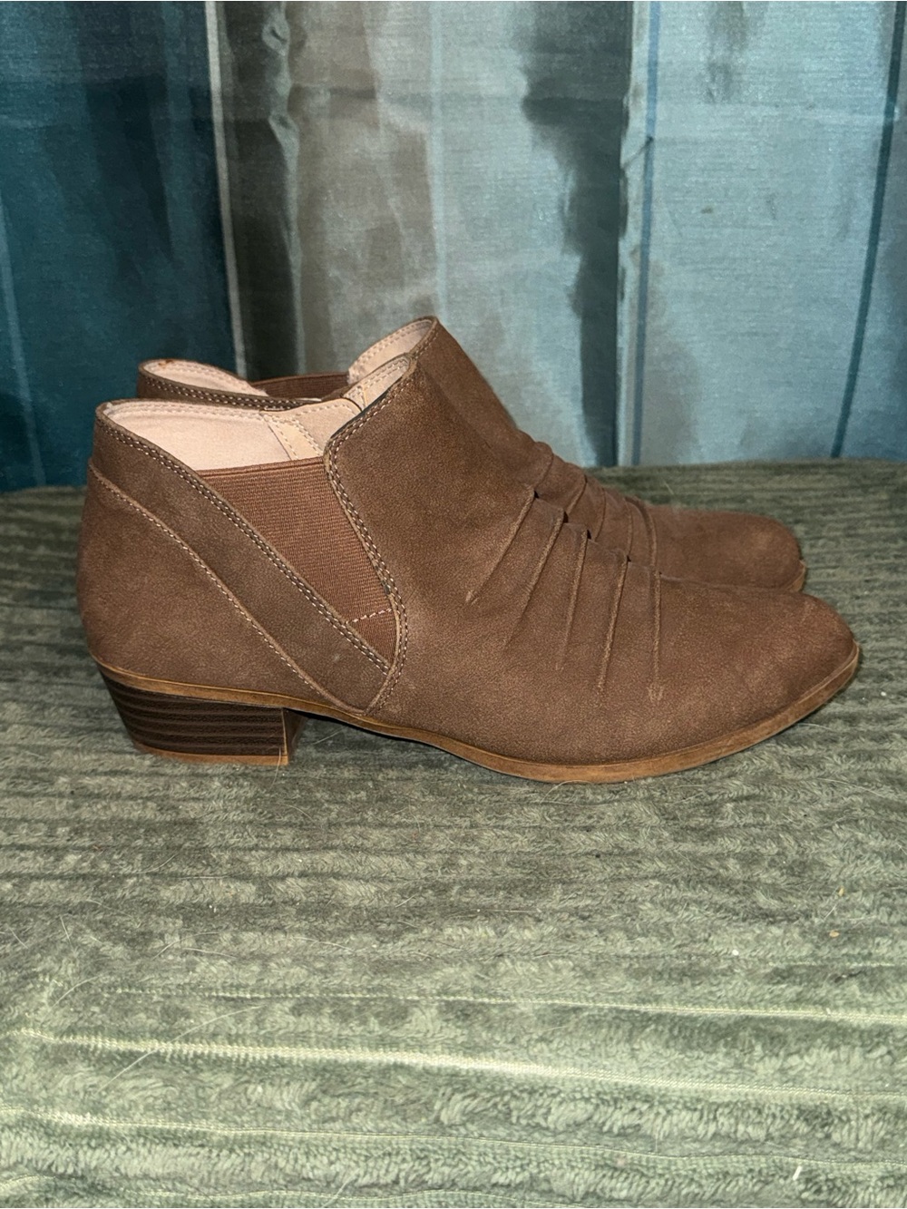 Life Stride Brown Suede Ankle Booties